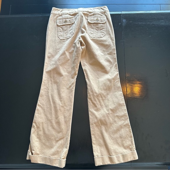 Retro Banana Republic Size 8 Cream Tan Pants Y2K 2005 Flared Wide Leg Long - Picture 3 of 7